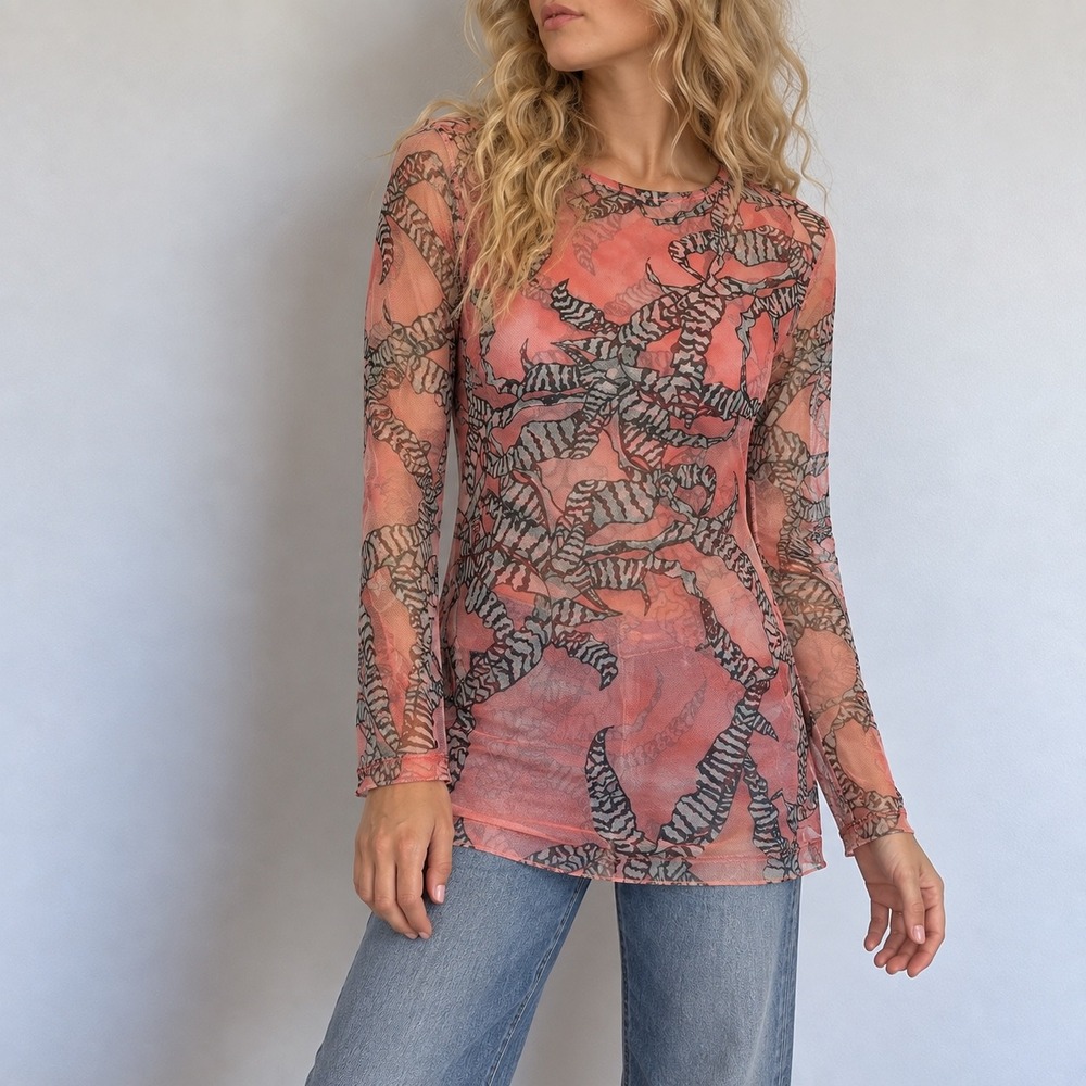Ala von Auersperg Pink Botanical Mesh Tunic Top XS Fairy Grunge Ethereal